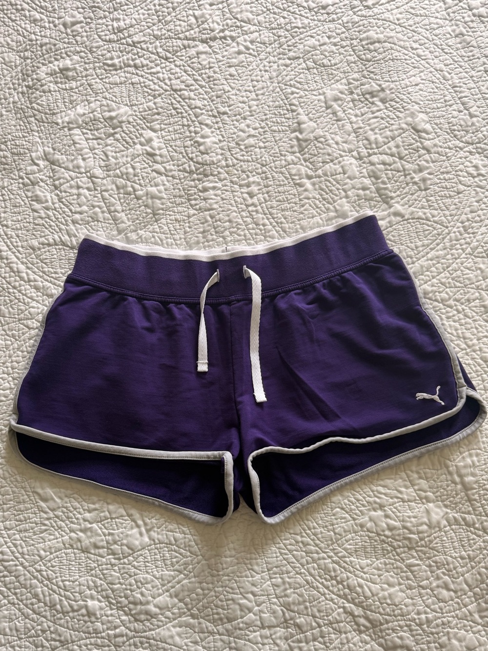 Puma Purple Athletic Drawstring Shorts with White Trim